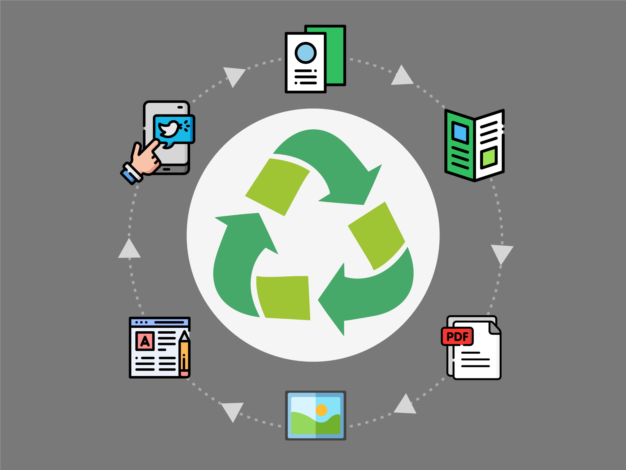 Recycling is not just for your rubbish! Plan your creative work for multiple use to ensure a sustainable promotional campaign.